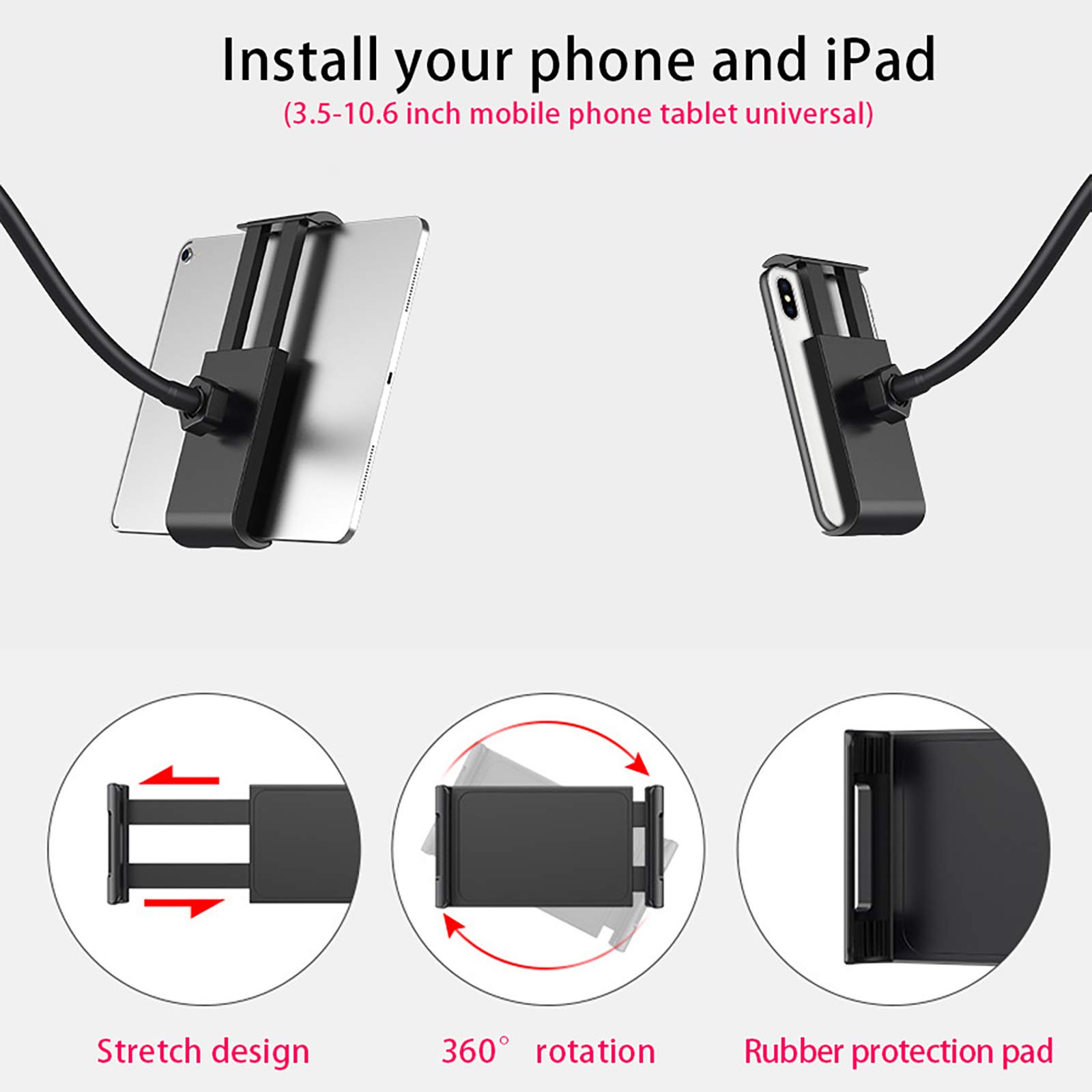 Luce ad Anello Selfie 8 Pollici con Supporto Telefono Cellulare, Illuminazione a LED dimmerabile ruotabile a 360 ° con Bracci Flessibili, registrazioni Video Trucco in Streaming dal Vivo