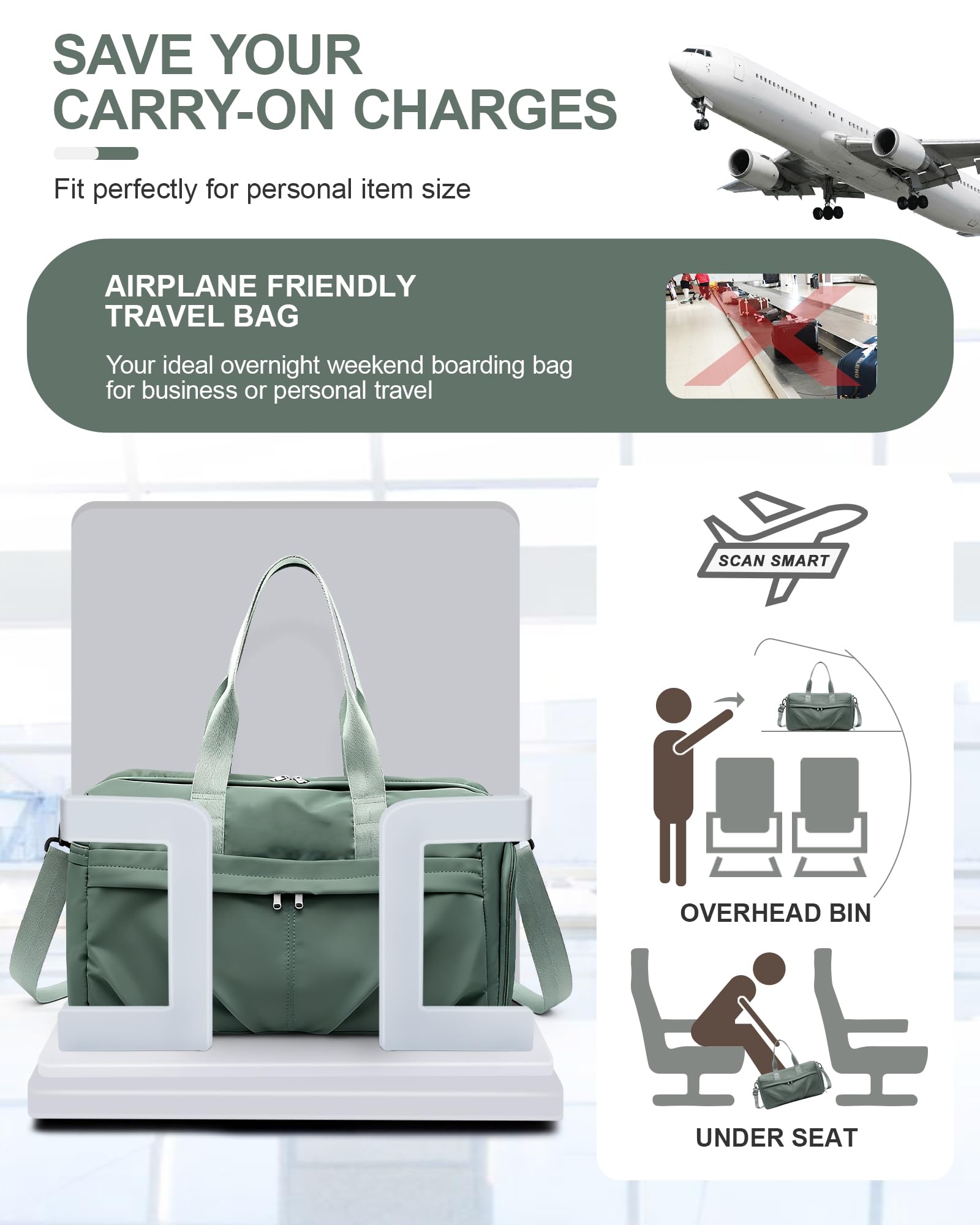 Borsa sportiva per uomo e donna con scomparto per scarpe, borsa sportiva impermeabile, borsa da viaggio per weekend, notte con porta carrello, ideale per yoga