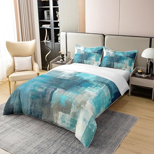 Miniatura 3 de Erosebridal Juego de funda de edredón de 100 % algodón turquesa, tamaño individual, verde azulado y gris, para niñas y adultos, funda de edredón de