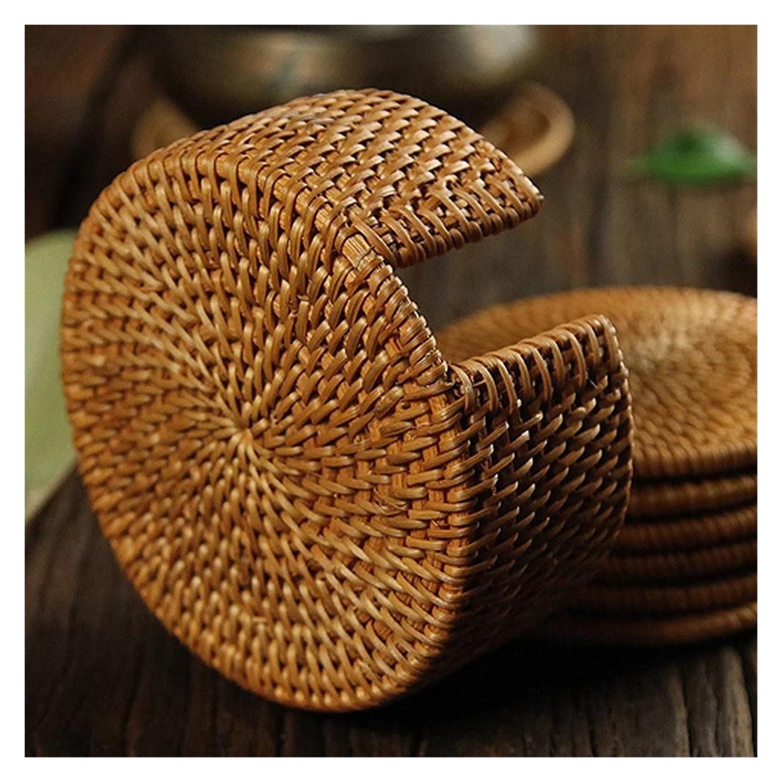 tkane rattanowe podkładki, Zestaw rattanowych podkładek z koszami w 6 różnych rozmiarach(8cm)