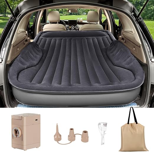 Self-Inflating SUV Air Mattress with Built in Electric Pump，car air Mattress with Pillow for Trunk，Portable car Mattress for Travle and Camping, Black