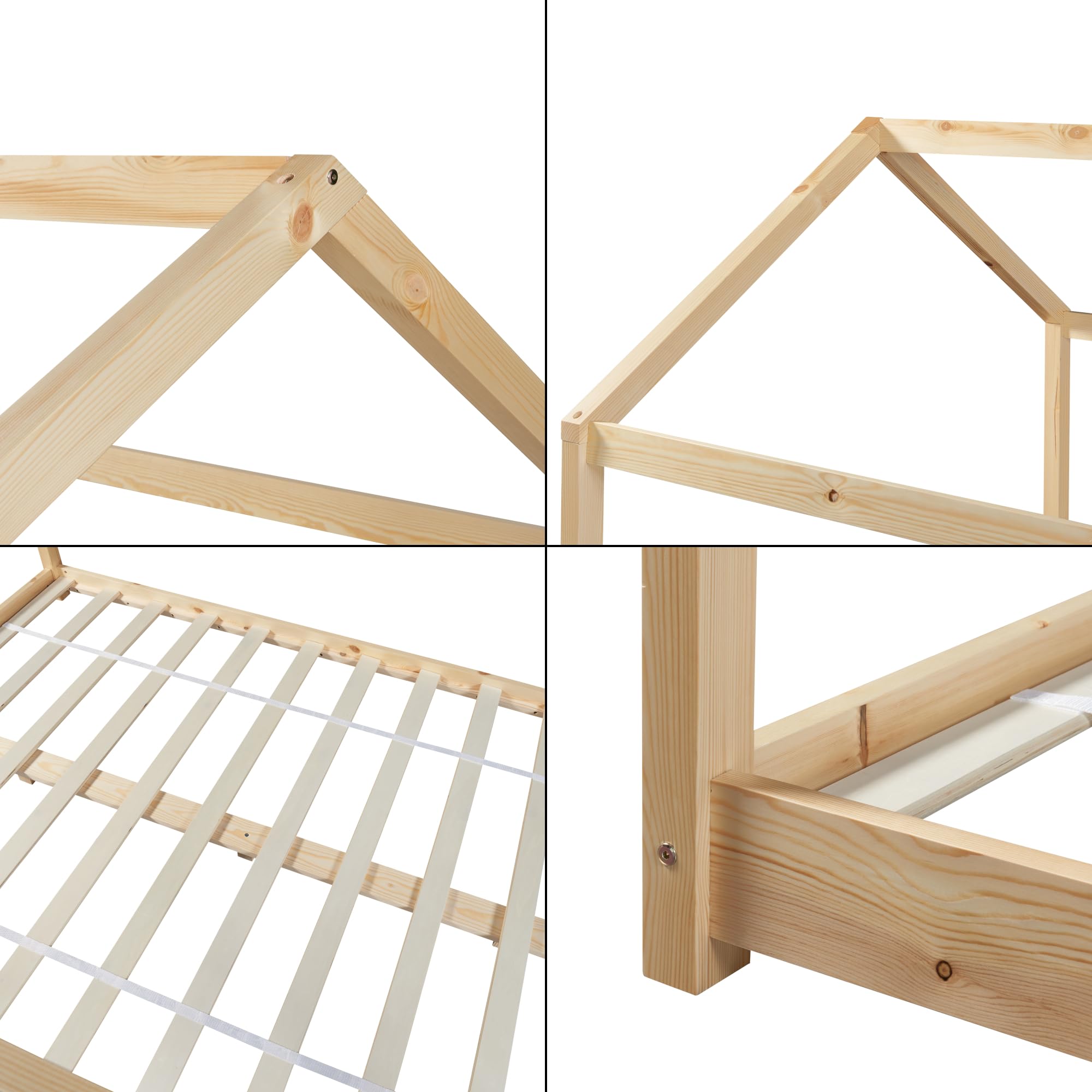 [en.casa] Cama para Niños Cerro en Forma de Casa Cama Montessori con Somier Estilo Infantil Aspecto Hogareño Carga máx. 140 kg Madera Pino 120 x 200 cm - Natural