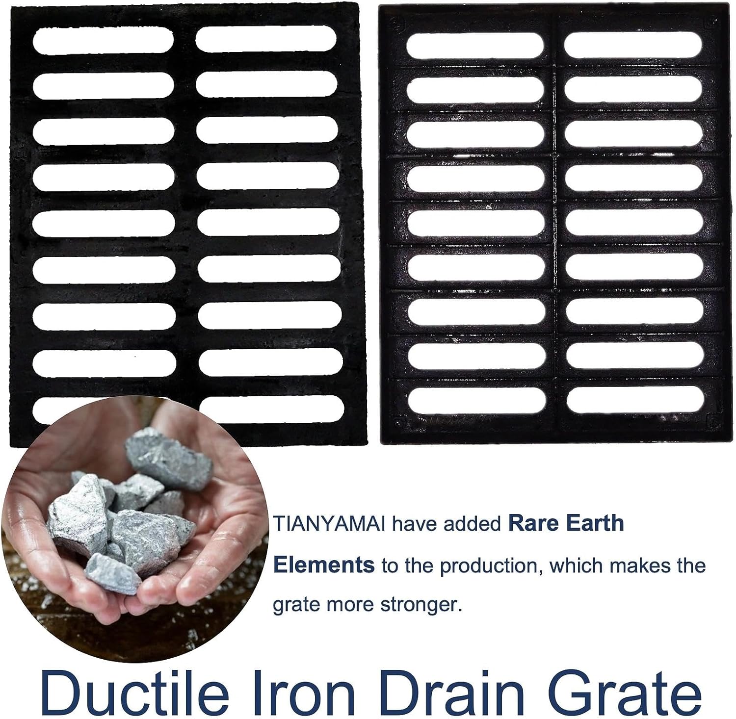 Cast Iron Drain Grate 20x16 in, C-Class 56200 lbs Heavy-Duty Driveway Channel Cover, Outdoor Trench Drainage Grate, Black Rectangle Metal Sewer Cover for Garage (True 19.7x15.7)