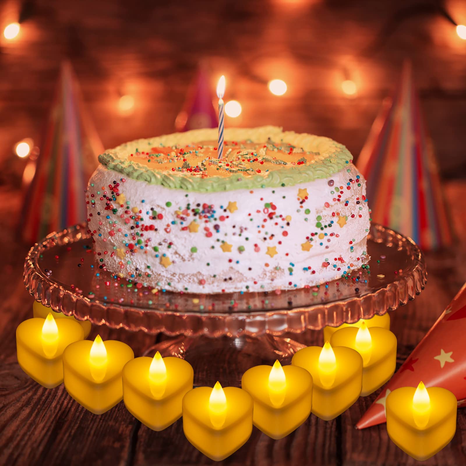 Taomika 24 Pieces Flameless LED Tea Lights Candles with 1000 Pieces Artificial Rose Petal & Place Card Holder & Romantic Card for Romantic Night Valentine's Day Anniversary Wedding Party Table Decor