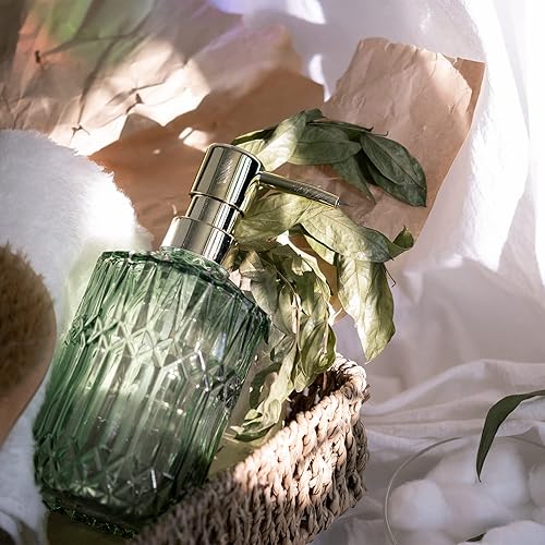Miniatura 3 de EMPO Dispensador de jabón de vidrio transparente con bomba de plástico ABS, dispensadores de loción de cristal para fregadero de cocina, baño (verde)