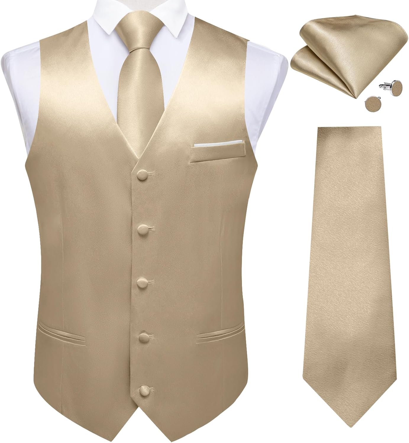 DiBanGu Mens Suit Vest and Tie Set Solid Color Satin Waistcoat Necktie Wedding Party Casual Dress Vest for Tuxedo