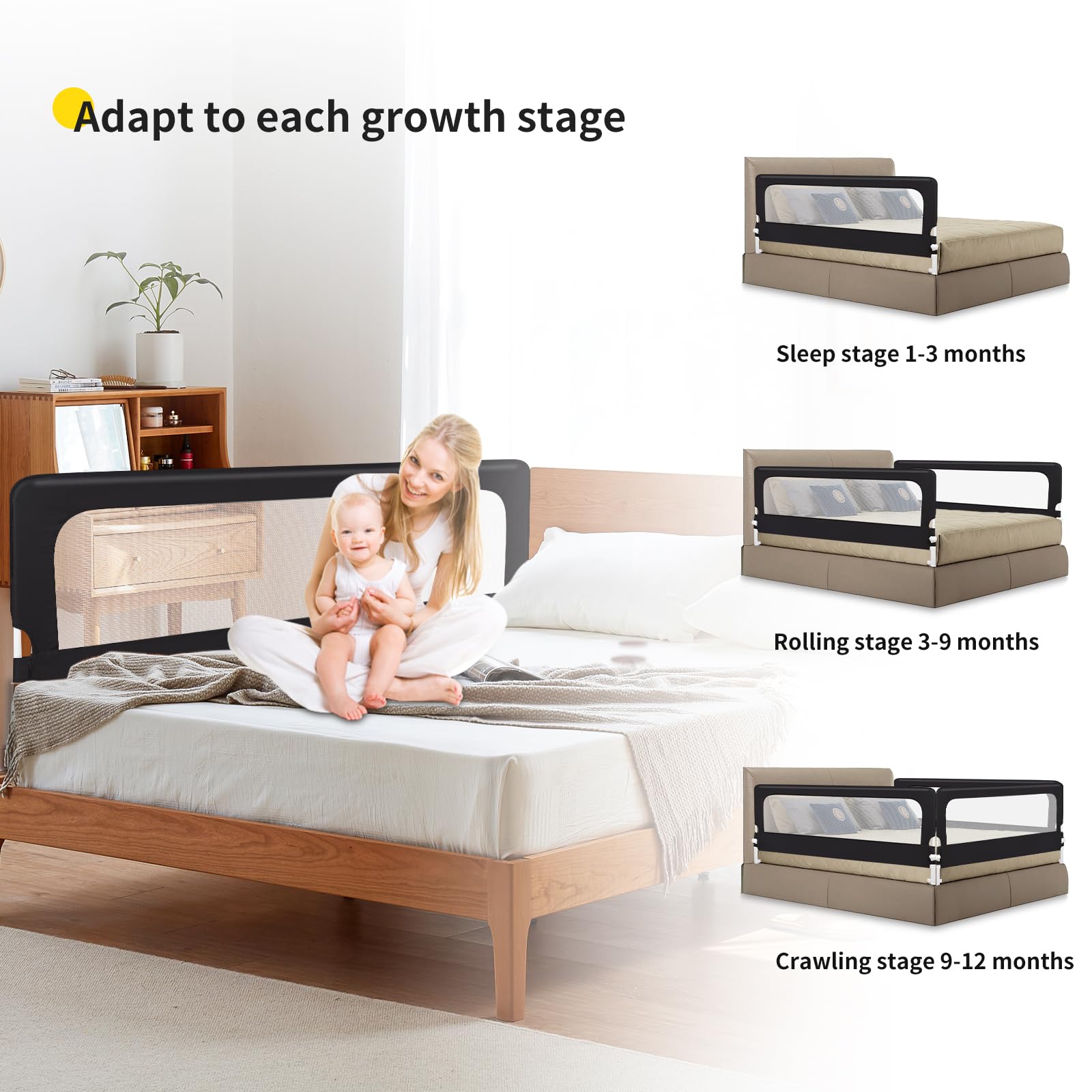 OHMG Griglia di protezione per lettino, 180 cm, per bambini, pieghevole, protezione da cadute, letto e letto dei genitori, letto