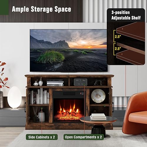 Miniatura 6 de SIMOE Soporte de TV con chimenea para TV 55, soporte de TV de 48 pulgadas con calentador eléctrico de chimenea de 18 pulgadas, consola de TV Mondern