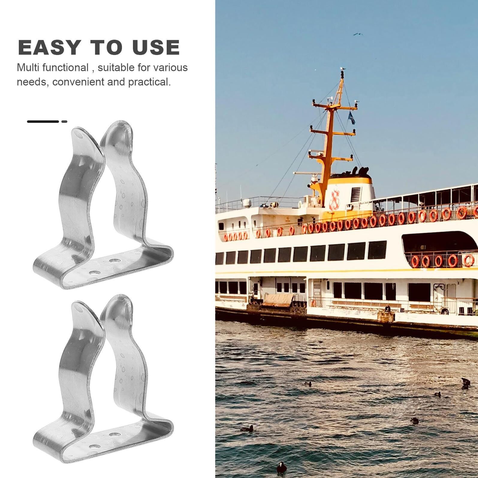 YARNOW 4 Stück Edelstahl Bootshaken Federklemmen Robuste Paddelbefestigung Wetterfeste Bootshakenhalter für Kajak Angelruten und Yachtzubehör