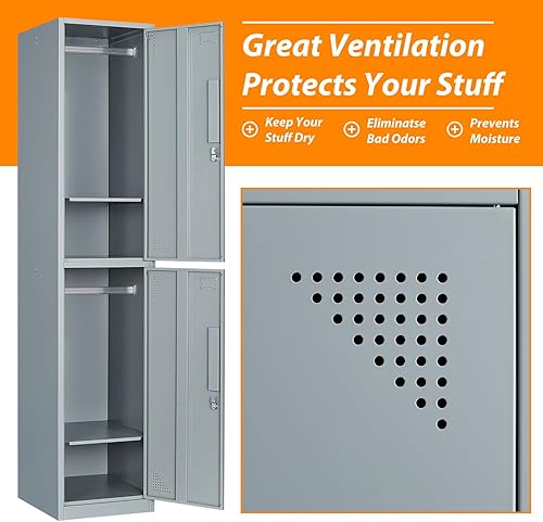 Vista 112 de Taquillas de metal para empleados, armario de almacenamiento de acero con 5 puertas para el hogar, oficina, escuela, gimnasio (blanco)