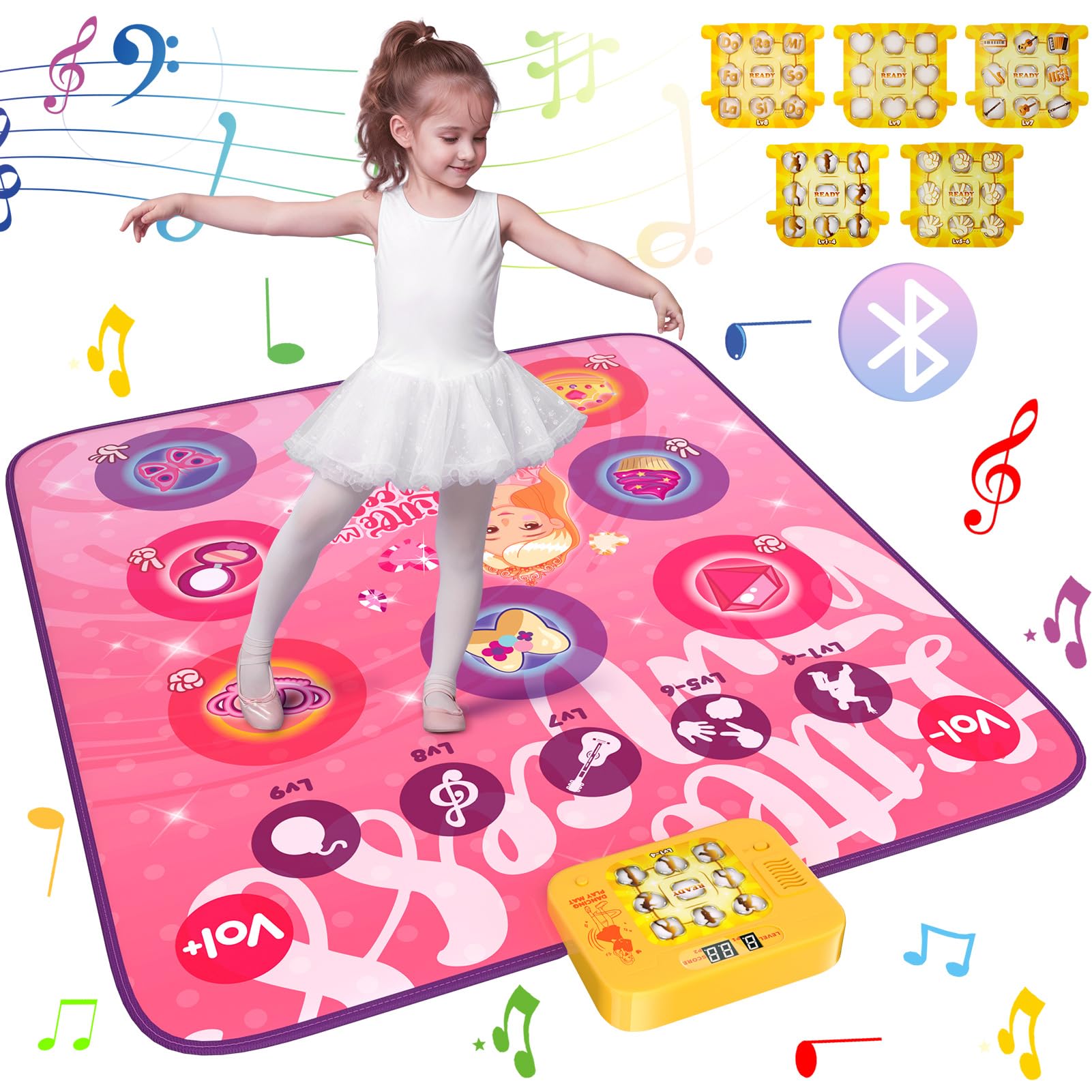 Wwtop Alfombra de Baile Niña 2 3 4 5 6 7 8 Años Alfombra de Baile Led Bluetooth con 5 Tarjetas de Modo de Juego Juguetes de Niñas Regalo Cumpleaños