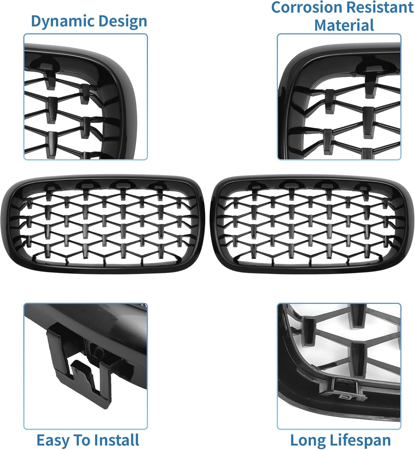 X AUTOHAUX Front Upper Hood Bumper Grille Grill for BMW X5 F15 2014-2016 Front Upper Bumper Kidney Grille Grill Diamond Star Black Left and Right 1 Pair