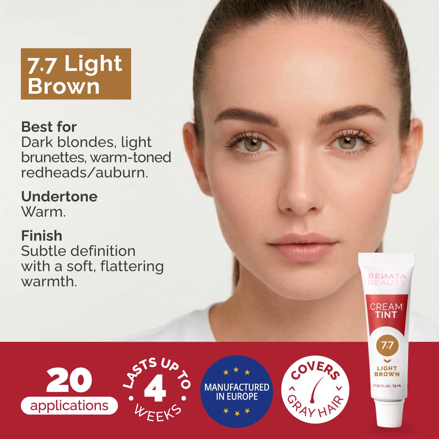 RB RENATA BEAUTY Tint Kit – Cream Hair Dye Kit with Developer and Application Brush for Spot Coloring - Covers Gray Hairs, Smudge-Proof, Long-Lasting Up to 4 Weeks, 20 Applications [Light Brown]