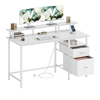 VASAGLE Scrivania per Computer con Cassetti in Tessuto, Supporto per Monitor
