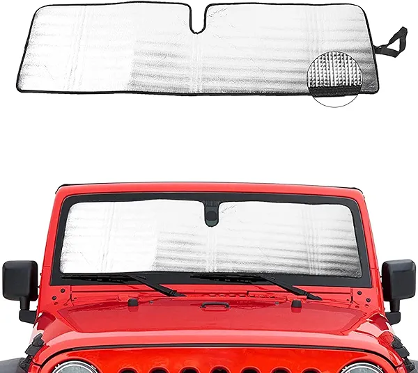 Windshield Sunshade Sun Shade Heat Shield Sun Visor Mat Compatible with Jeep Wrangler Rubicon Sahara TJ JK JKU 2 Door & 4 Door