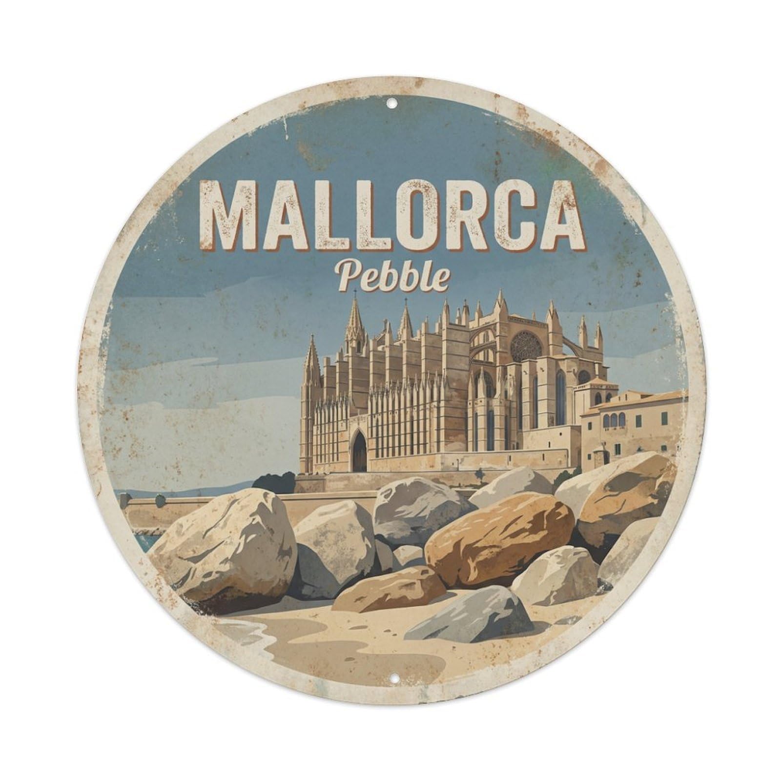 Fyrn Style Metal Tin Sign Vintage Travel Mallorca Spain Boulder