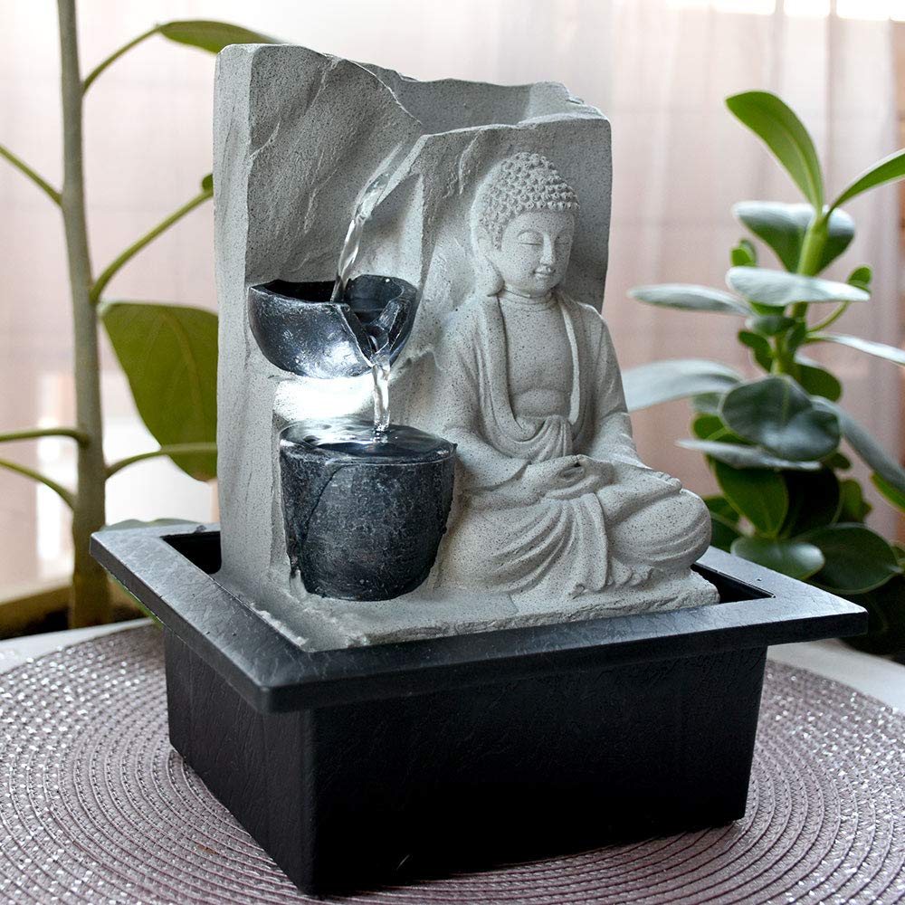 GLOBO LED Tisch Spring Brunnen Buddha Design Wasser Spiel Wohn Zimmer Dekoration grau 93019