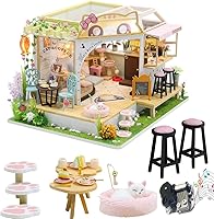 Vista 1 de Cat Cafe - Kit de casa de muñecas en miniatura de madera para mascotas, gatos, cafetería, accesorios de modelo de construcción con muebles, caja