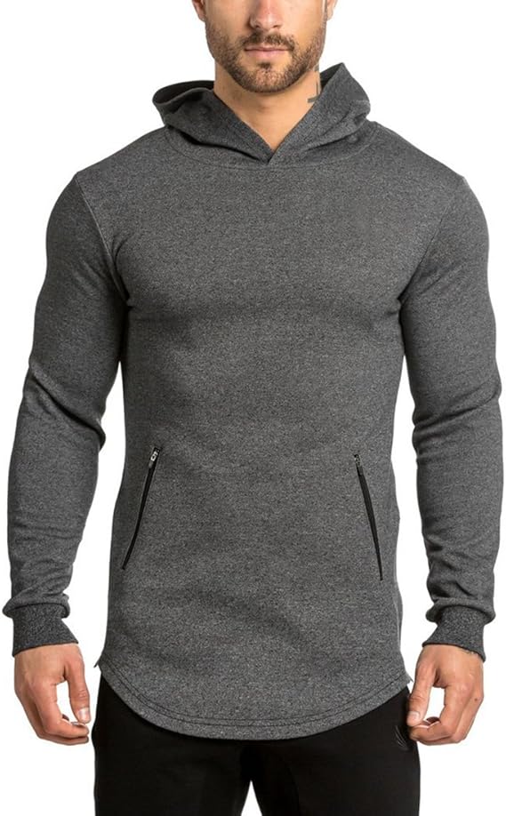 Amazon Co Jp Ruuko フィットネスウェア メンズ パーカー 長袖 スポーツ ジム用 トレーニングウェア フード付き カジュアル 無地 スウェット ｔシャツ M グレー ファッション