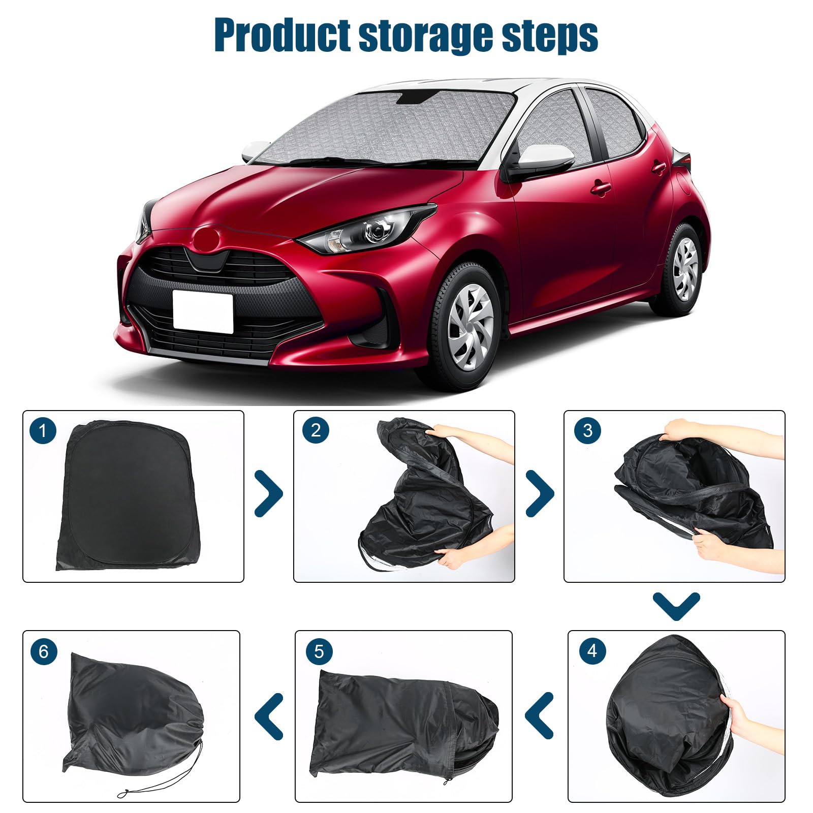 Parasol Compatible con Toyota Yaris XP210 2020-2025, Juego de 6 Plegable Protector de Parabrisas Interior de Coche, Bloquea El 99% de Los Rayos UV y Mantiene EI Vehículo Fresco