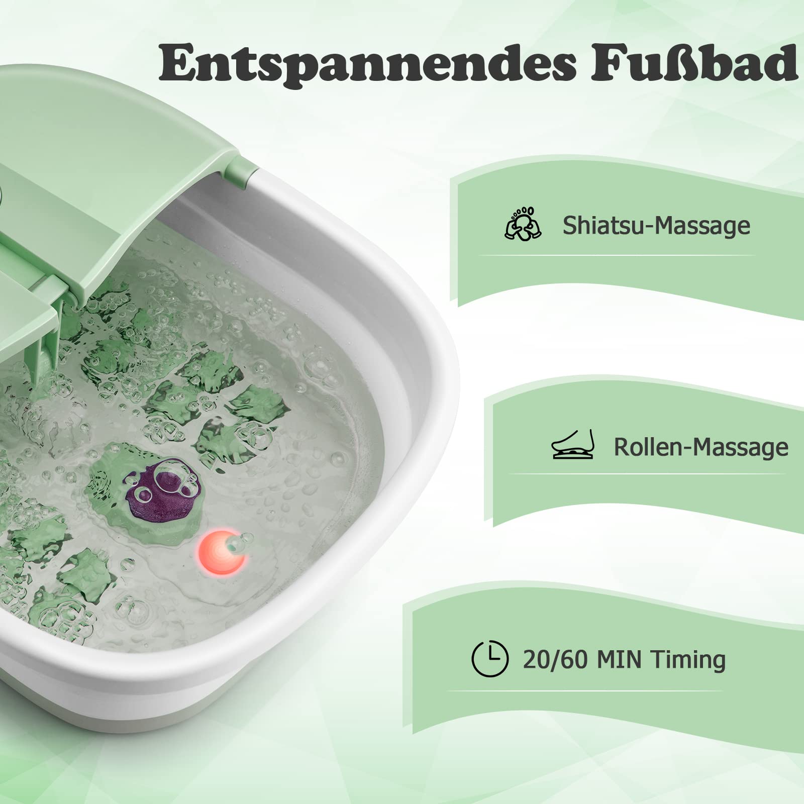 COSTWAY Fußbad Massagegerät faltbar, Elektrische Fußbadewanne Heizung und Sprudelmassage, Fußmassage Spa mit Massagerollen, Bimsstein, Blubberblasen (Grün)
