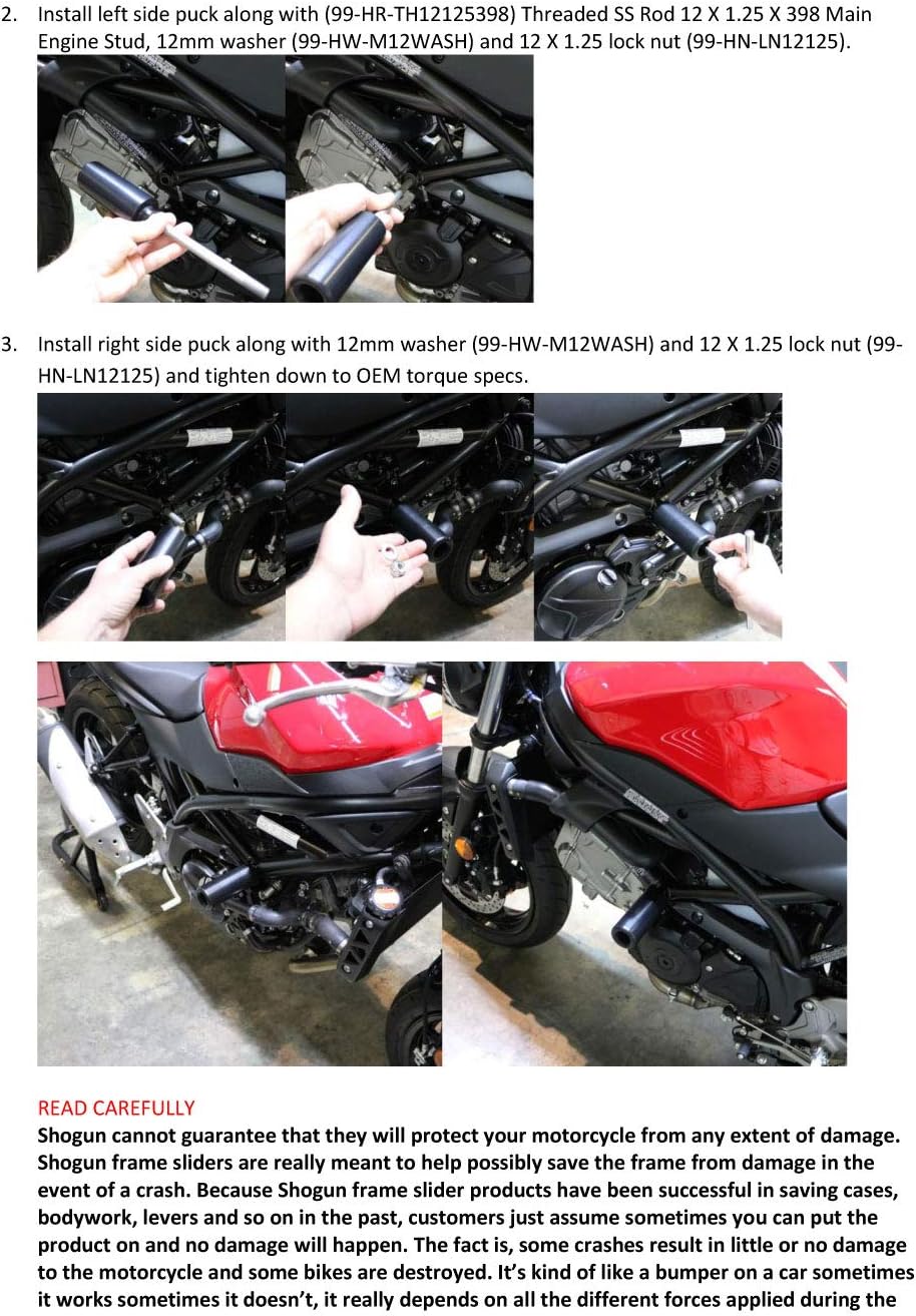 Shogun USA Made Suzuki SV 650 SV650 X SV650X 2017 2018 2019 2020 2021 2022 2023 2024 2025 2026 Black No Cut Frame Sliders Fits ABS & NON ABS Models - 750-5649