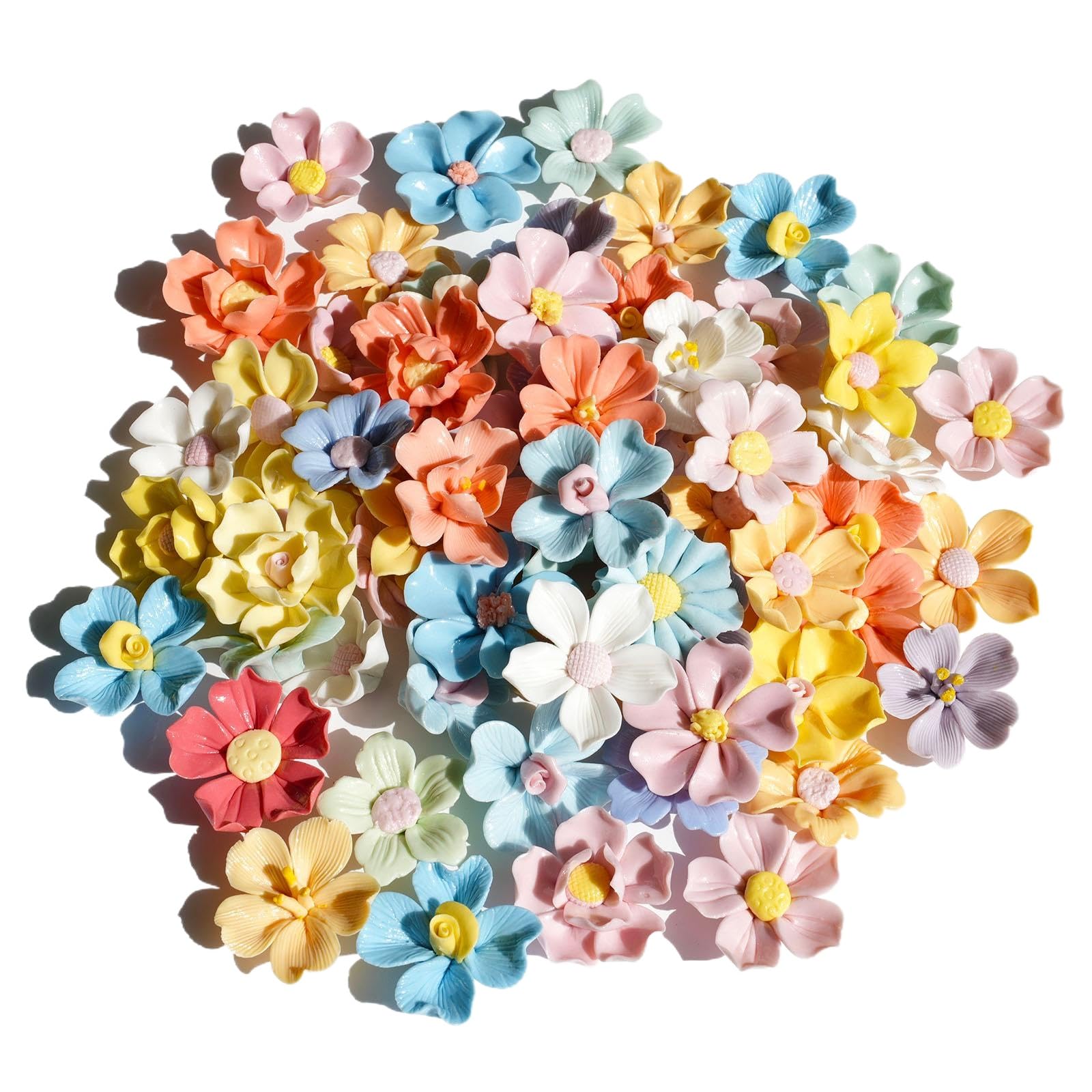 Lanyani 10 Pieces Handcrafted Ceramic Flowers for Mosaic Crafts, Variety Petal Glass Mosaic Tiles Mixed Bright Color Porcelain Blossom for DIY and Decorations