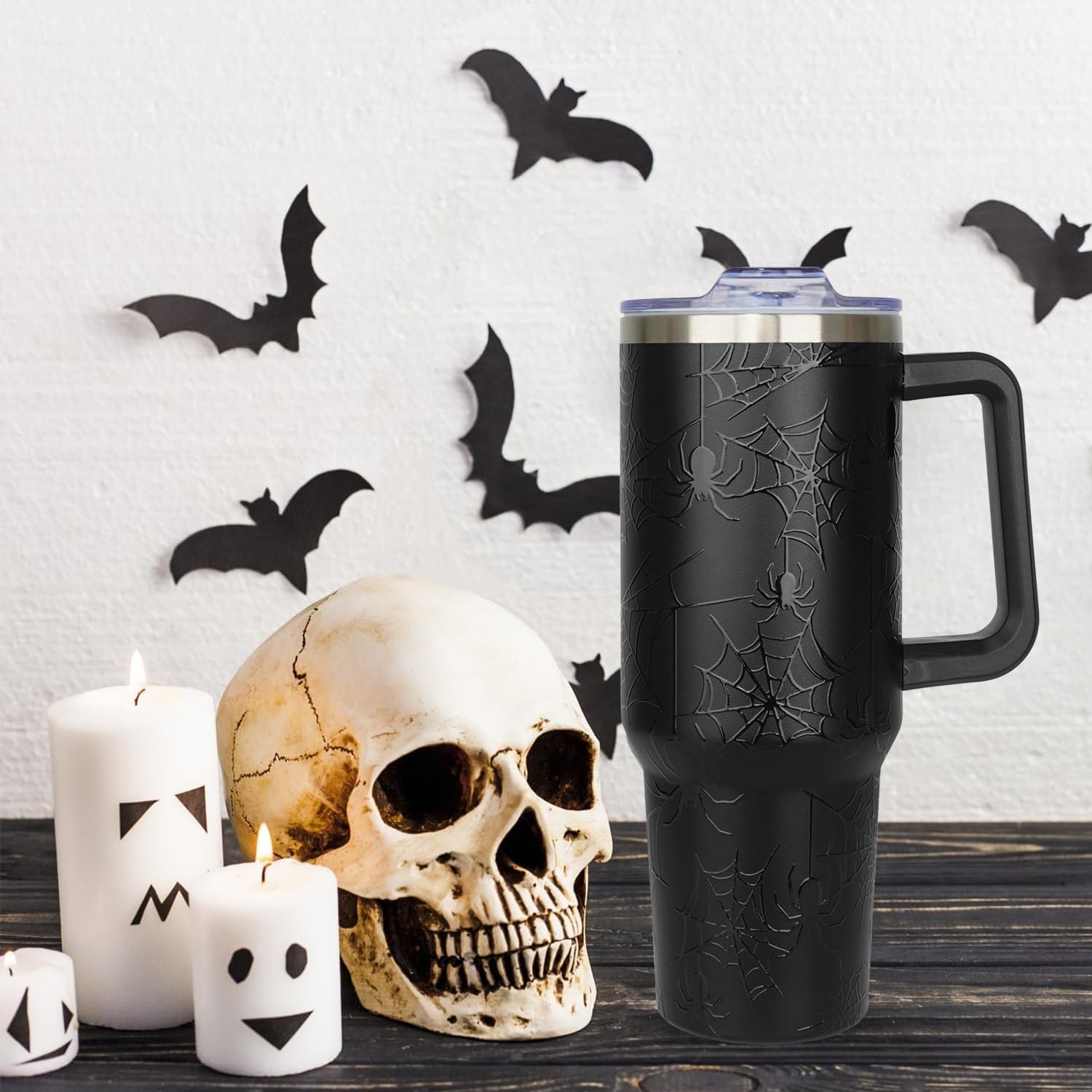 40oz Halloween Tumbler with Handle, Spider Coffee Cups with Lid and Straw, Stainless Steel Insulated Travel Mug, Halloween gifts for women & men - Image 3