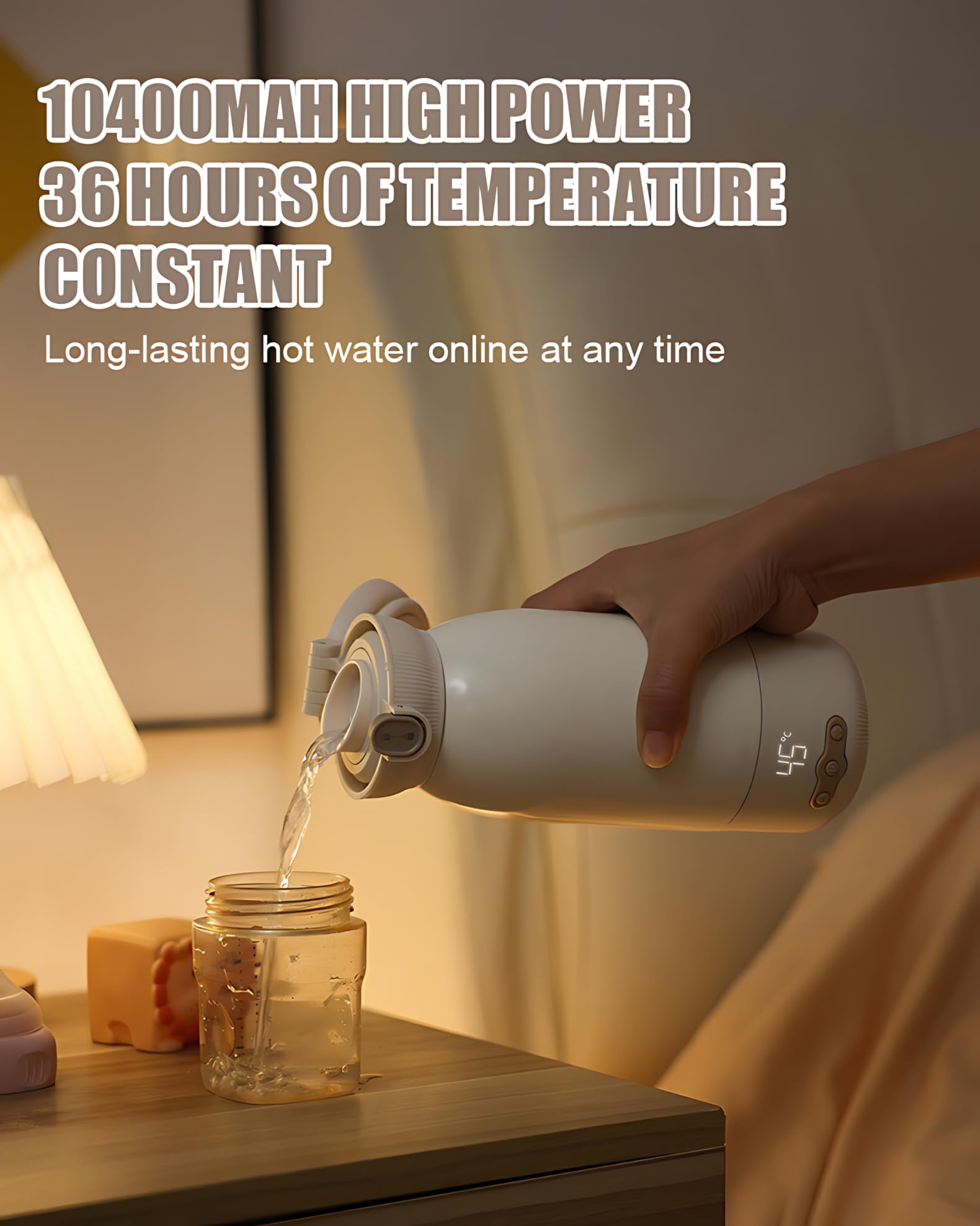 Scaldabiberon portatile, può essere riscaldato, tenuto caldo e sterilizzato, riscaldamento rapido in 3 minuti, grande capacità di 500 ml, grande batteria da 10400 mAh, acqua, latte, latte materno