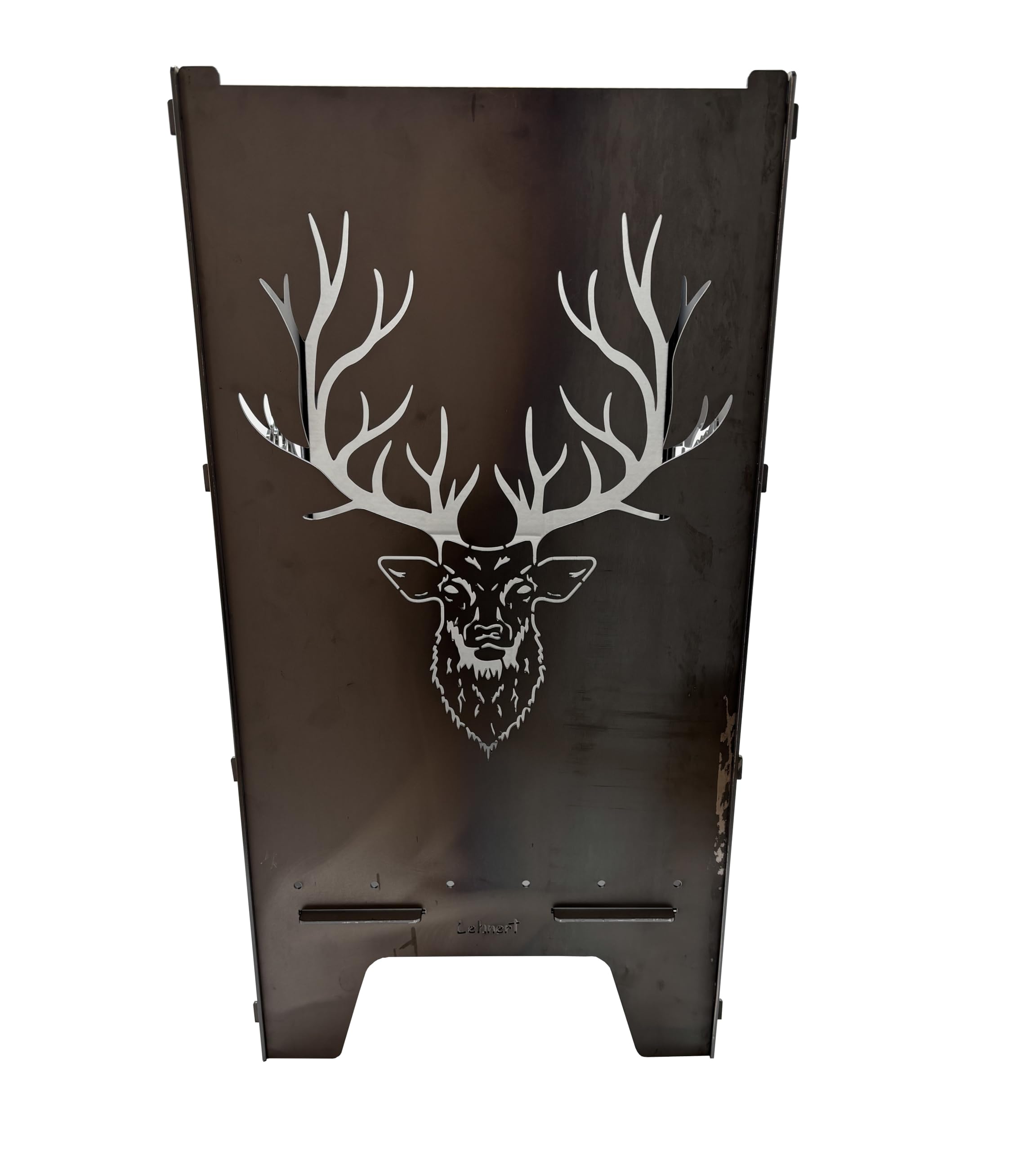 Lehnert Feuertonne Hirsch 74 cm aus 3 mm Stahlblech Feuerkorb Feuerschale Feuerstelle mit Hirschkopf und Landschaft mit Hirsch, große Massive und Feuerfeste Feuerstelle für Garten und Terrasse