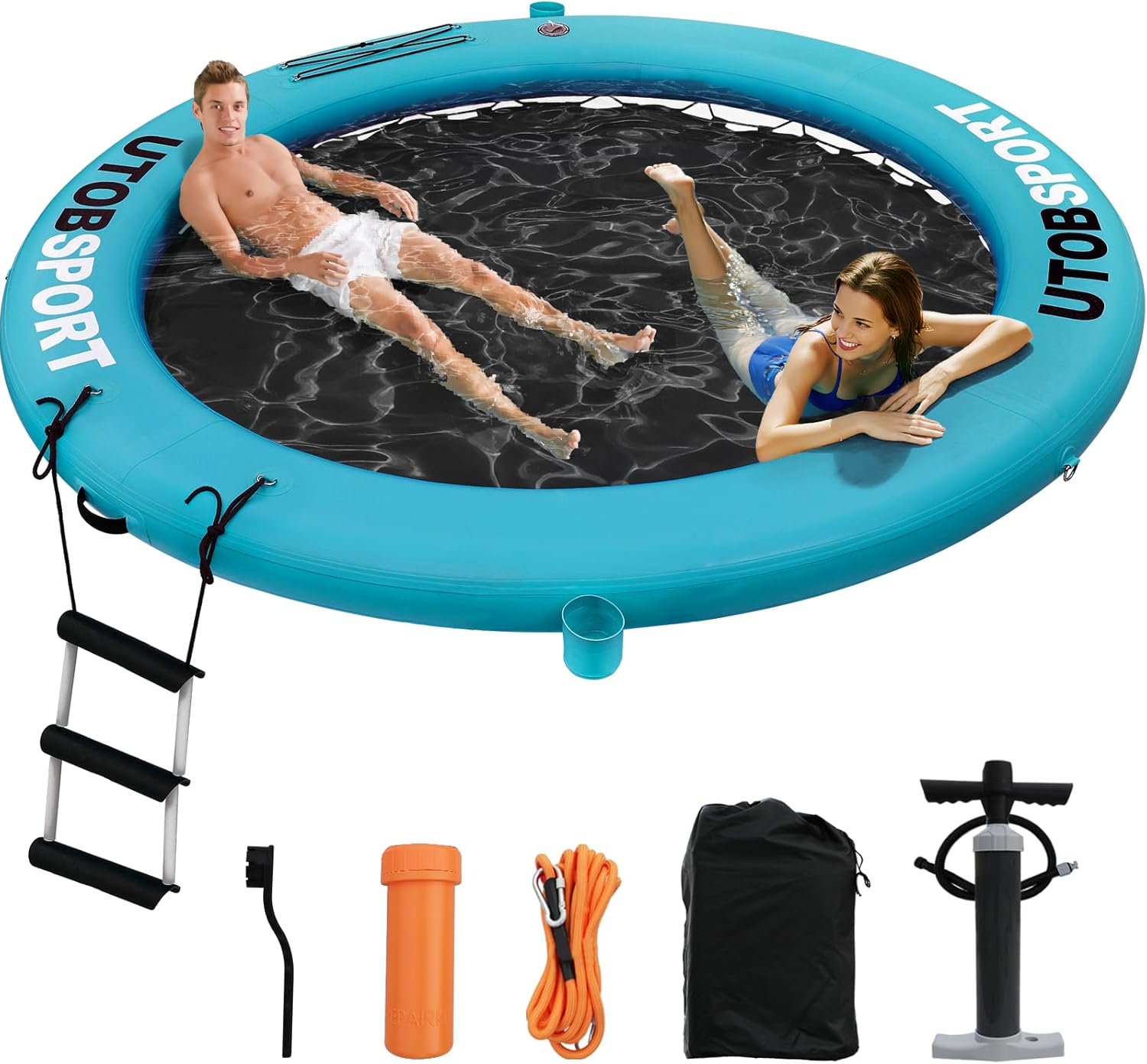 Inflatable Water Hammock Floating Dock 8FT / 10FT Water Floating Island Raft for Lake Boat Pool Ocean | Adults Kids, with W/Cupholder & Pump