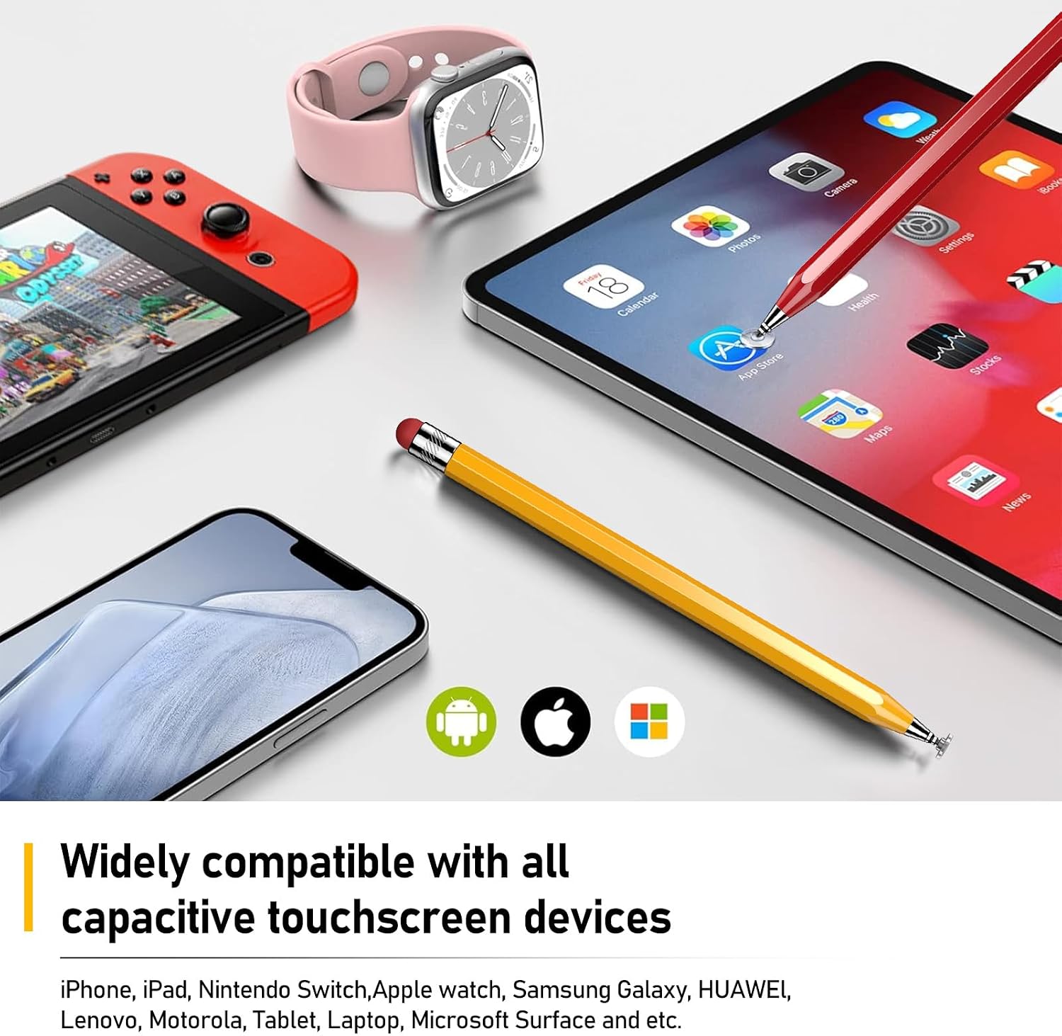 Stylus Pen for Touchscreen.2-in-1 Tip for Switch,iPad.Pencil-Stylus（5PCS） | Universal.High Sensitivity,Rubber & Disc Tip,Compatible with iPad,iPhone,Tablets,and Android Device.15 Tips