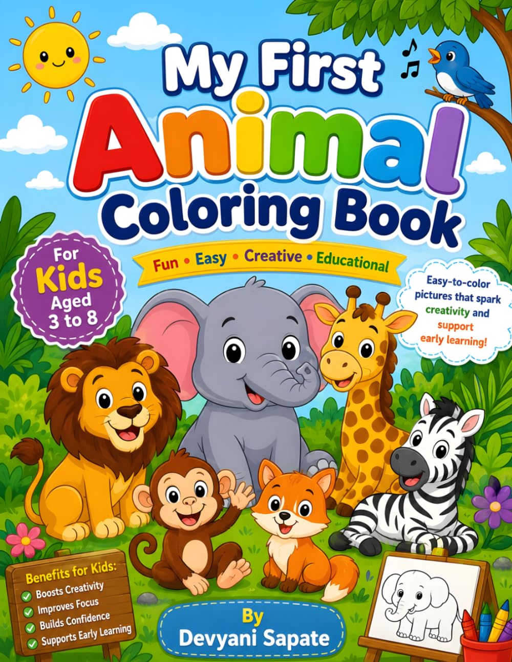 My First Animal Coloring Book: Fun and Easy Animal Coloring Pages for Kids Ages 3-8 | Cute Zoo, Farm, Jungle, and Ocean Animals for Preschoolers and Toddlers