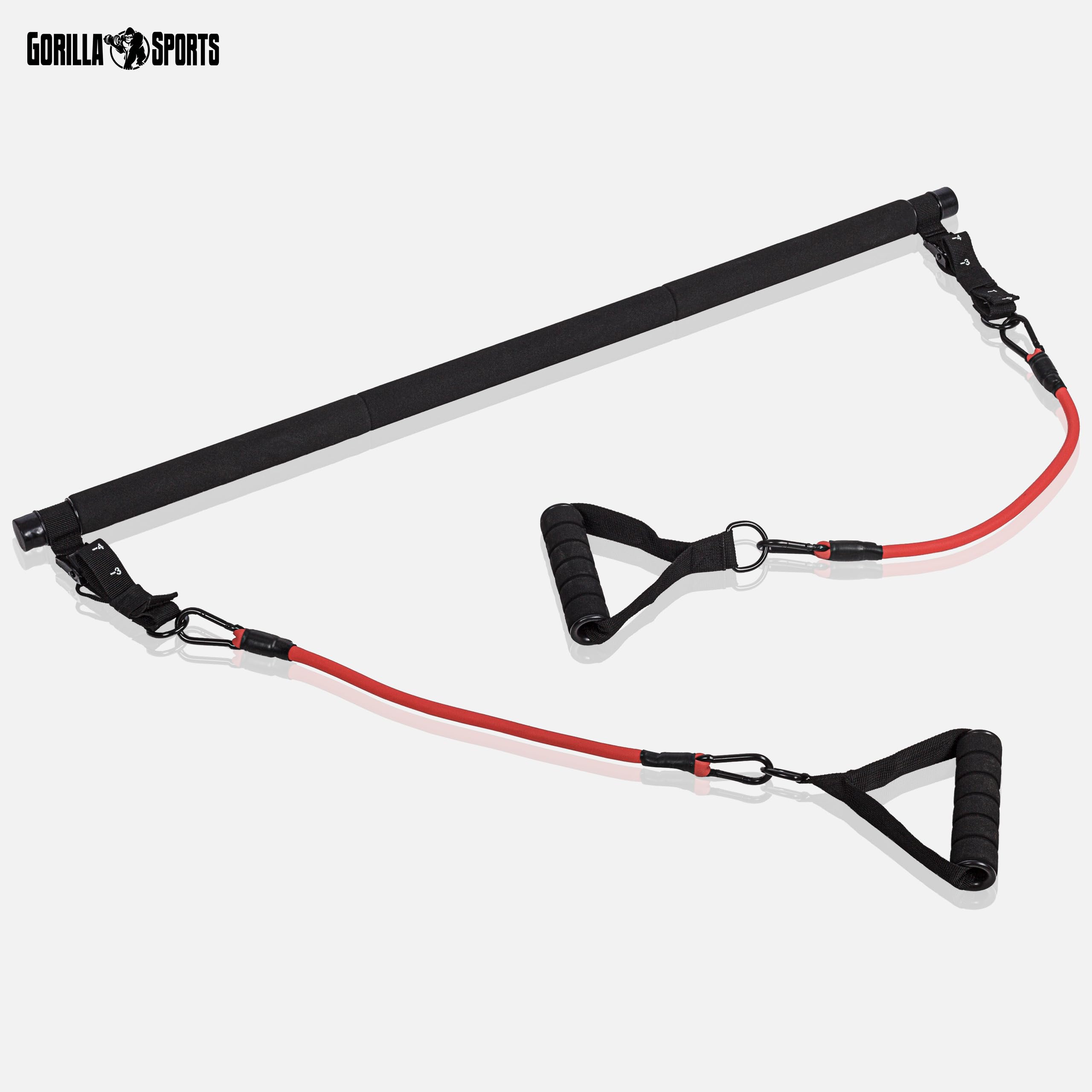 GORILLA SPORTS® Pilates Bar Set - mit Stange, Widerstandsbänder, Hand- und Fußschlaufe, Verstellbar - Smart Workout, Resistance Bands, Home Gym Equipment, Krafttraining, Fitness Zubehör