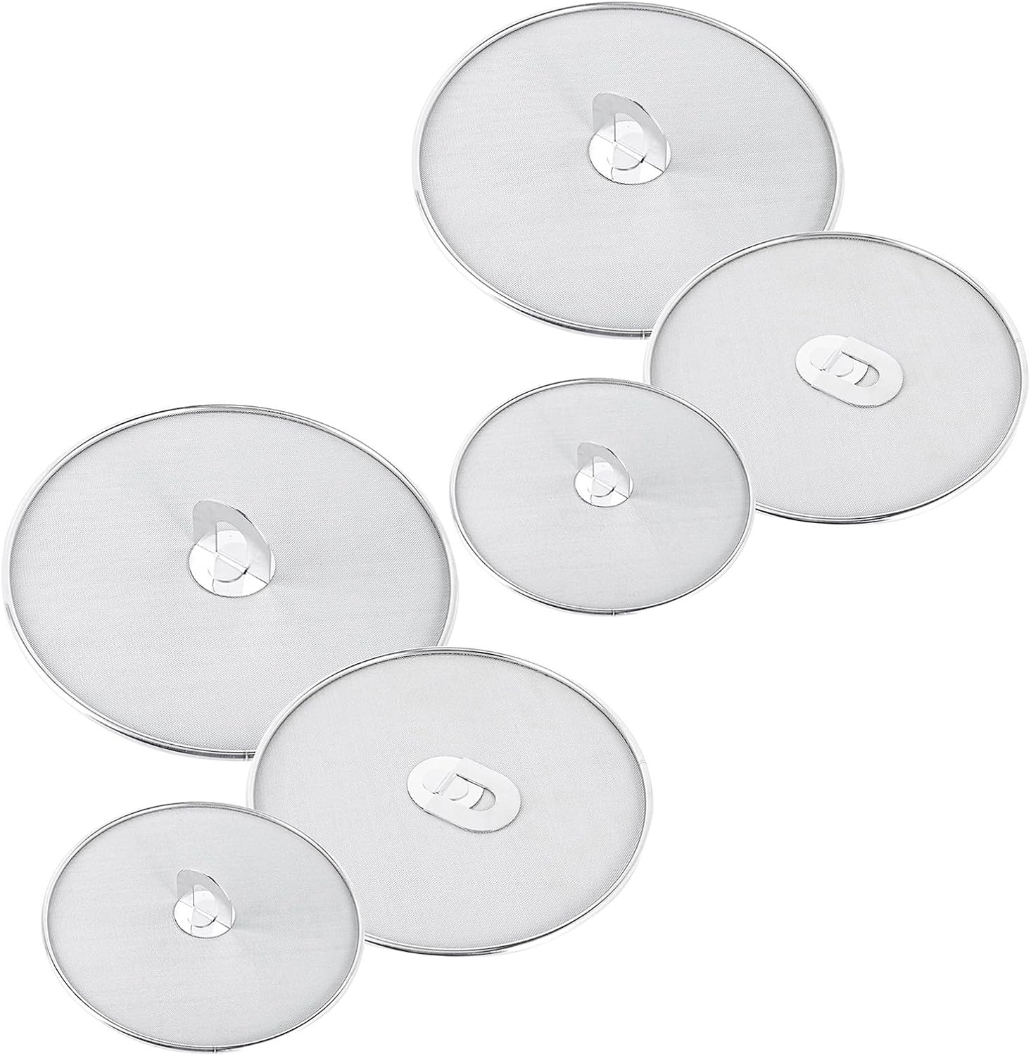 KICHOUSE 6PCS Splatter Screens for Frying Pan - Stainless Steel Grease Splatter Guard with Foldable Knob - Fine Mesh Lids for Kitchen Cooking 25/29/33cm