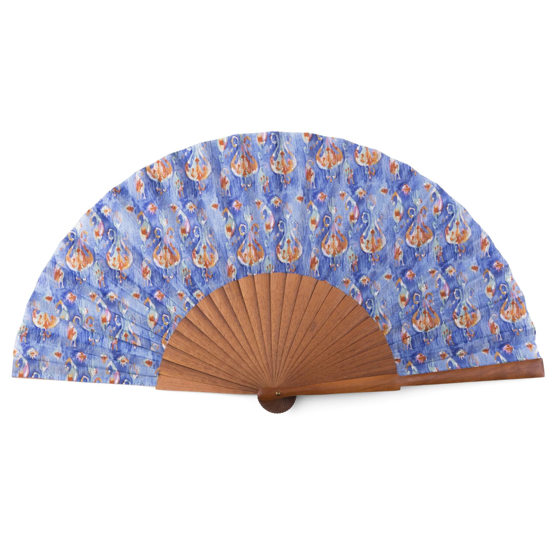 Fächer aus Seide und spanischem Holz | handgefertigt in Valencia | Ikat-Farbdruck | Samtbezug inklusive | originelles und handgefertigtes Geschenk | Ikat-Kollektion