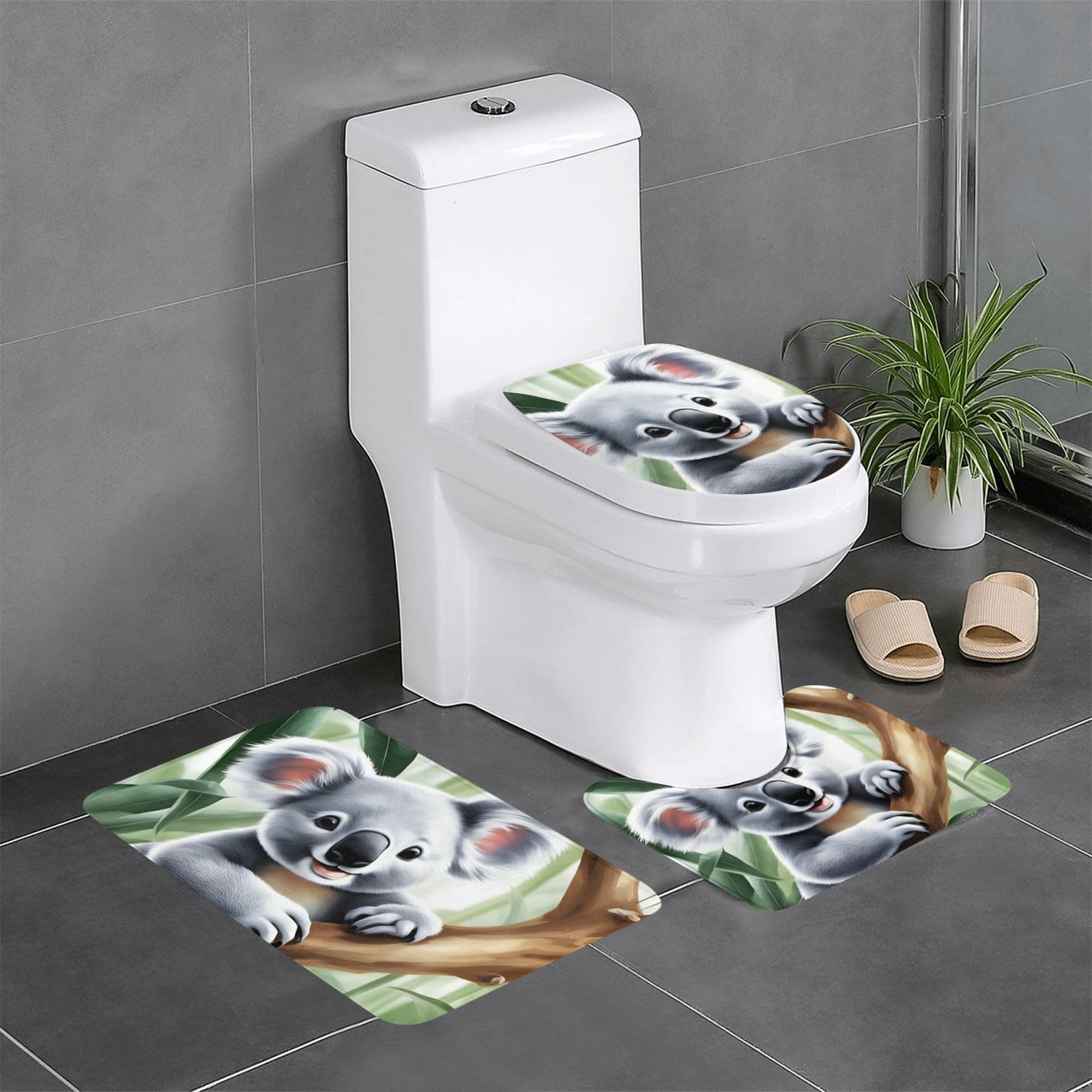 Tapis de salle de bain antidérapants Lovely Koala lot de 3 pour toilettes et lavabo