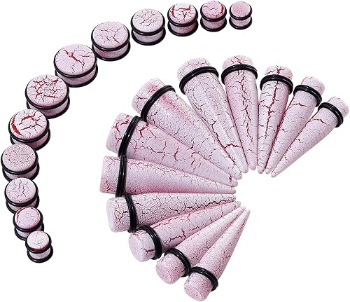 YOFANST 24PCS Ear Stretching Kit Red Cracked Style 00G - 7/8" Big Piercing Set A