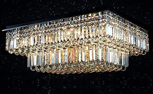 Miniatura 3 de Siljoy Lámpara de araña cuadrada moderna de cristal lámpara de techo grande de montaje empotrado con luces de gota de lluvia K9 candelabros