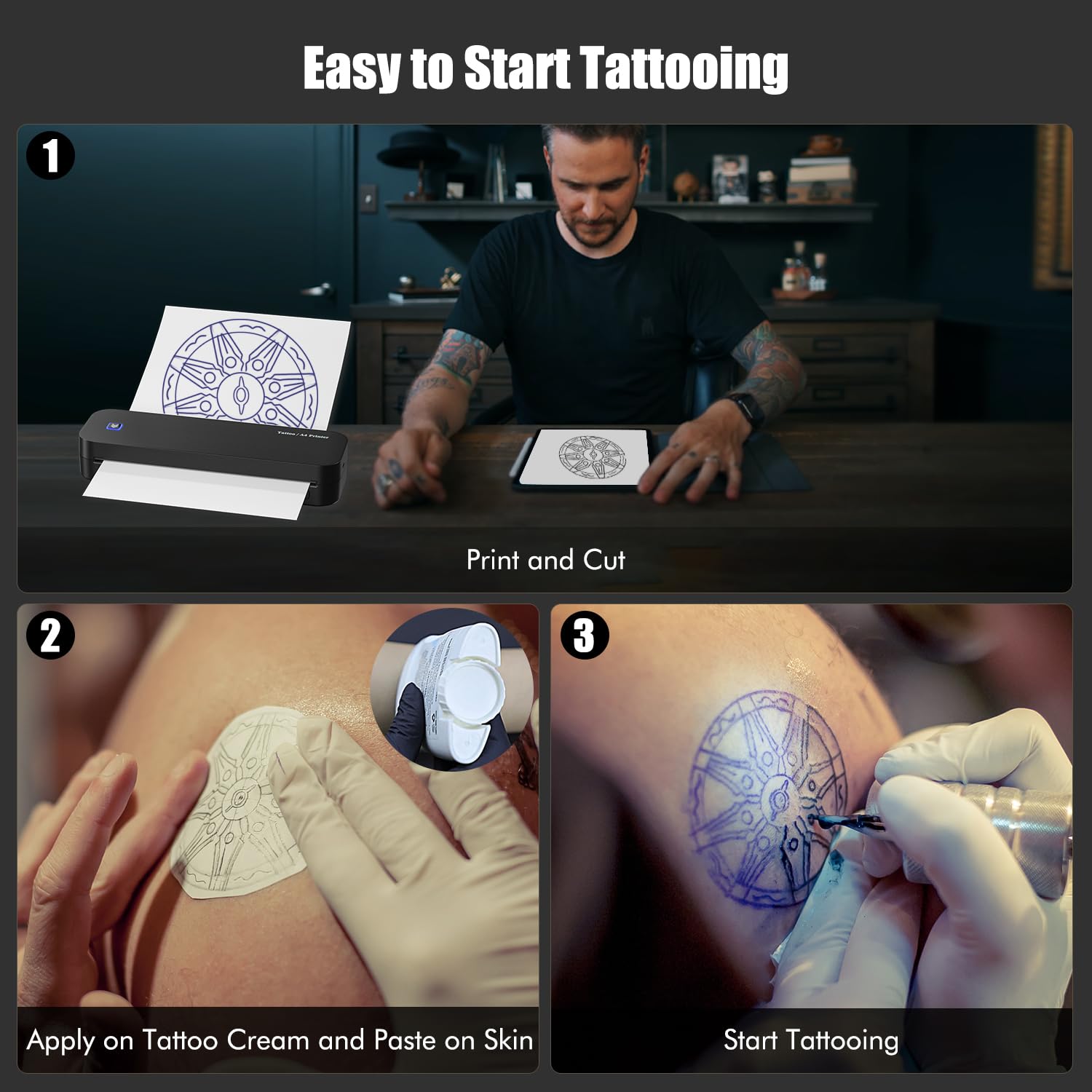 Imprimante Tatouage Thermocopieur Bluetooth A4 Papier Transfert 20pcs Compatible Smartphone PC