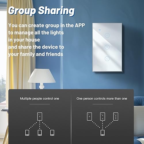 Miniatura 5 de BSEED Interruptor de luz inteligente, interruptor de luz WiFi Alexa de 3 bandas con control remoto de aplicación y función de temporizador,