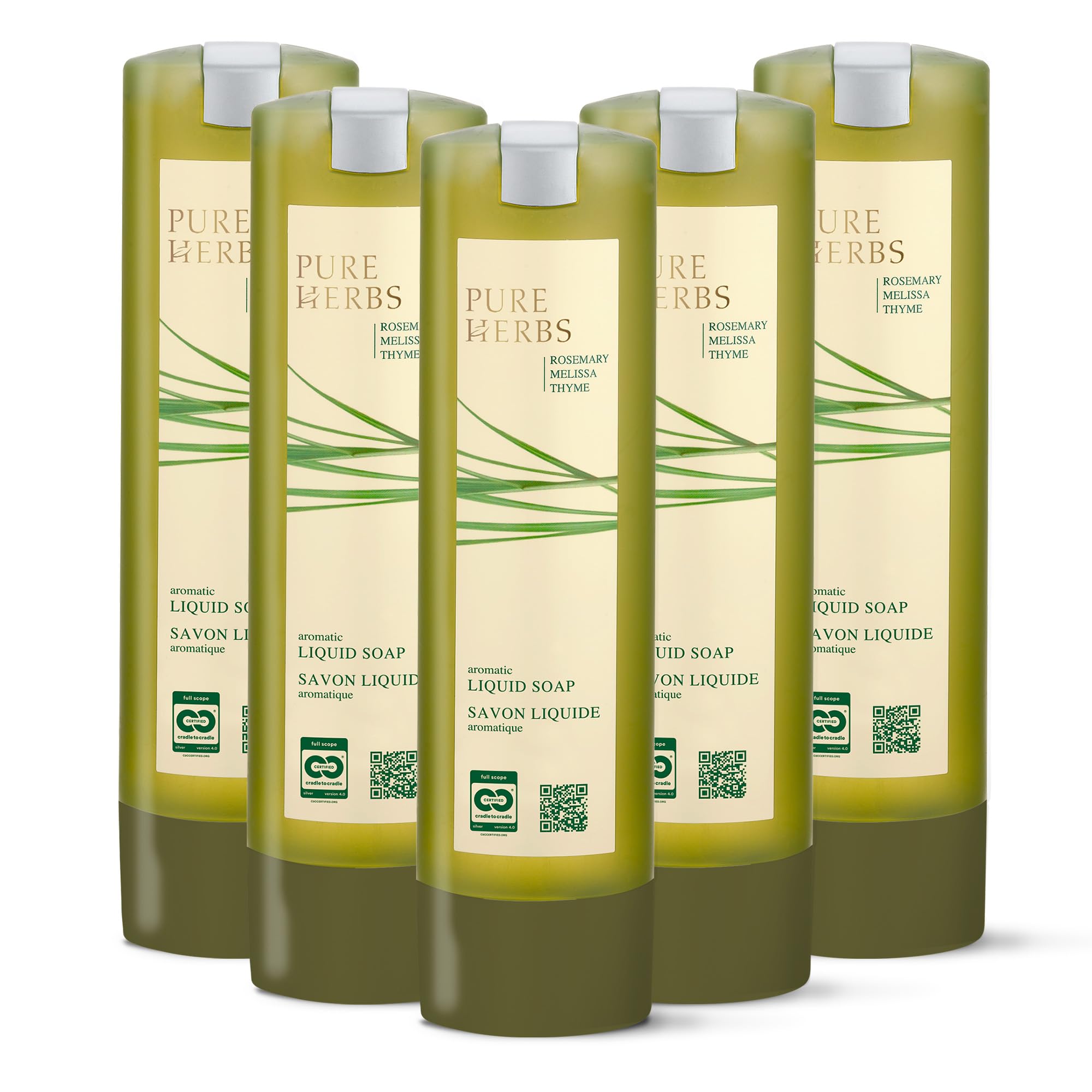 ADA Cosmetics Flüssigseife, vegan mit Melisse, Thymian und Rosmarin, vitalisierend und reinigende Handseife, Nachfüllpack für SMART CARE, alpiner Spa Kräuterduft, Pure Herbs - Made in Germany 6x300mL