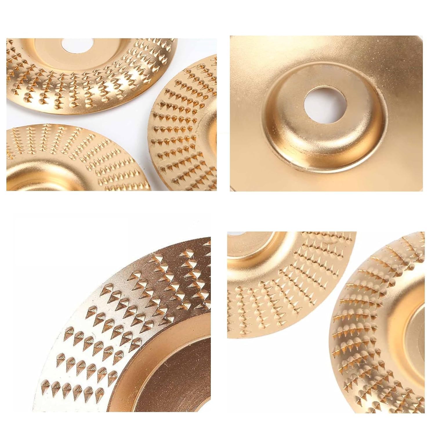 Lot de 4 disques de fraisage pour meuleuse d'angle bois 115/125 mm avec 7/8" (22 mm) pour meuleuse d'angle, disque abrasif pour bois, pour façonner, meuler et couper (doré)