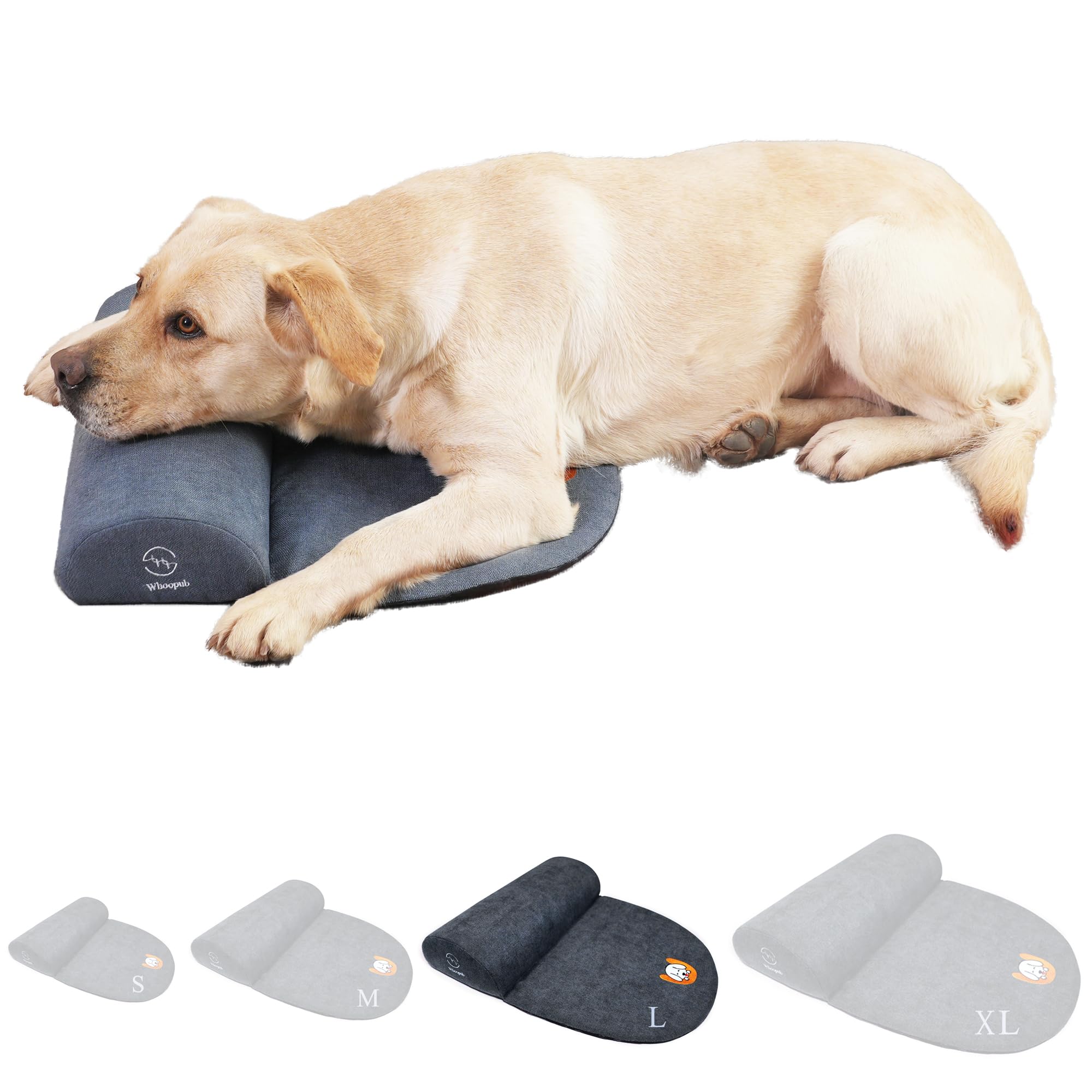 Whoopub Dog Bolster Pillow for Large Dogs, Benefit for Cervical Vertebra and Neck, Easy to Carry When Traveling, with High Resilience Foam, Machine Washable Cover＆Easy to Clean (Dark Gray, Large)