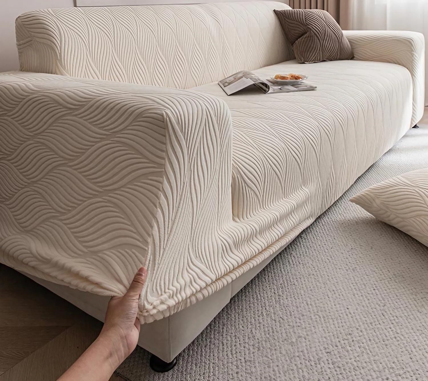 Housse de canapé universelle antidérapante et extensible en polaire thermique