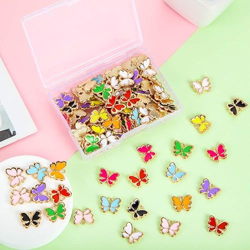 Miniatura 7 de Hicarer 100 Pieces Colorful Butterfly Charms for Jewelry Making Alloy Pendant Jewelry Butterfly Charm for Necklaces Bracelets Earrings DIY Supplies