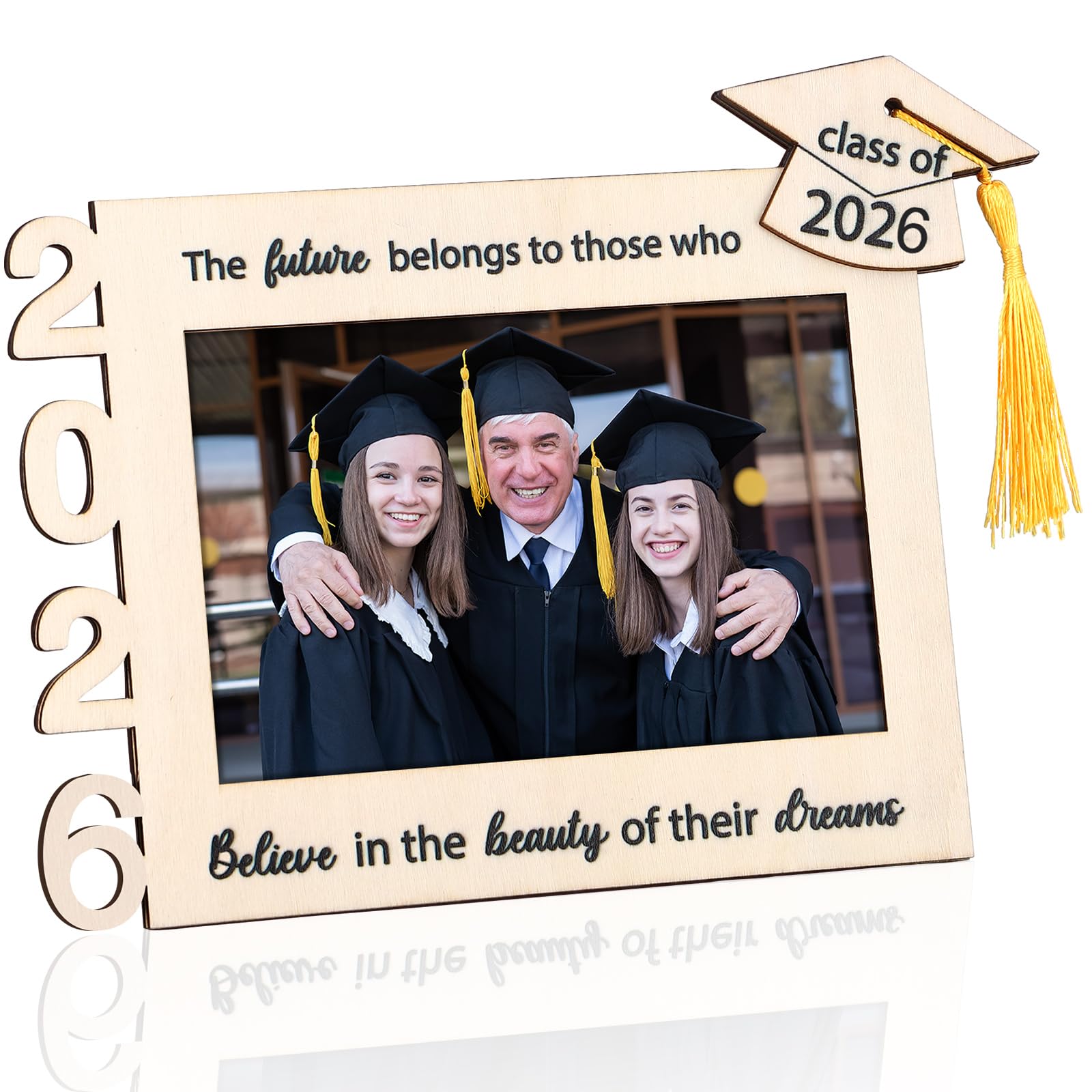 Yalikop 1 Pcs 2026 Graduation Tassel Photo Frame for 4 x 6 Inch Pictures, Wooden Inspirational Graduation Picture Frame Class of 2026 Shadow Box