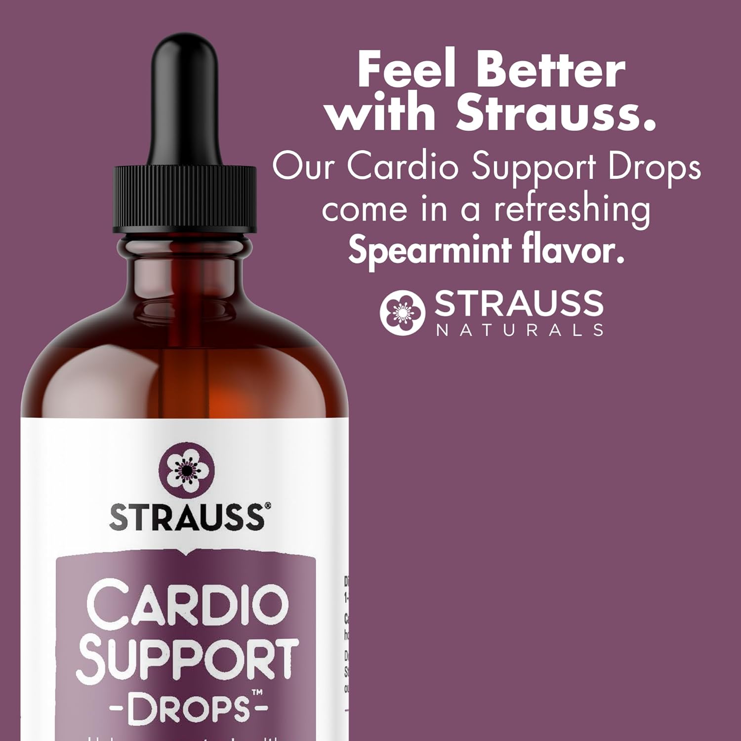 Strauss Naturals Cardio Support Drops – Natural Herbal Heart Health Supplement – Helps Maintain Healthy Cardiovascular System for Men and Women – Vegan & Non-GMO – Spearmint Flavored – 100 ml Bottle - Image 4