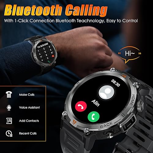 Miniatura 4 de EIGIIS Military Smart Watch for Men Tactical Rugged with Bluetooth Call Flashlight 1.45'' Big Screen Fitness Tracker Heart Rate Sleep Monitor