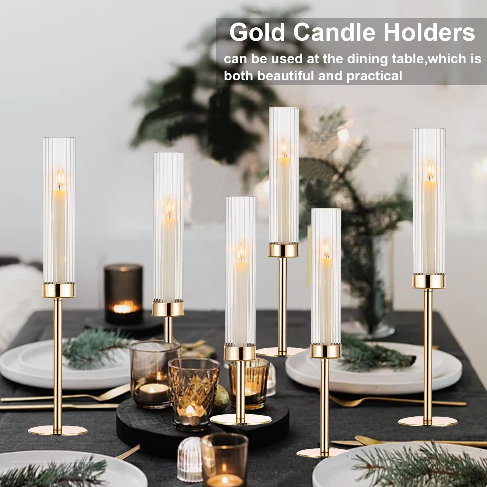 Goldene Hurrican-Kerzenhalter Aus Glas – Set Mit 3 Stück In Verschiedenen Höhen Für Romantische Dekoration